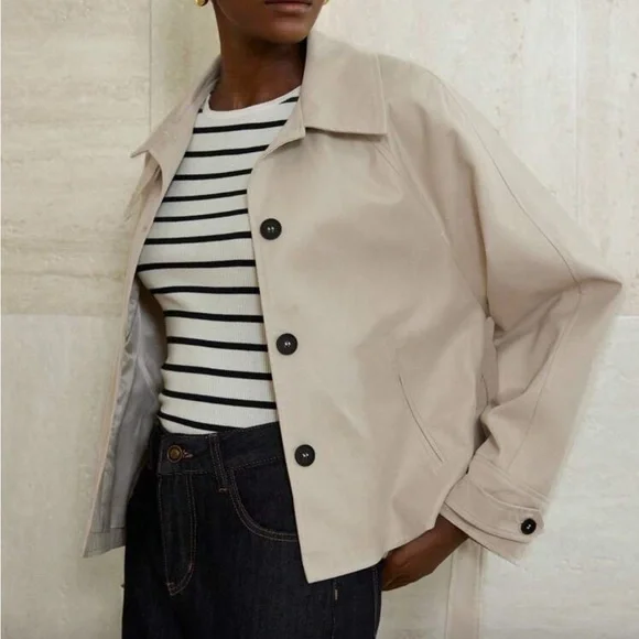 Cream tie belted French coat jacket, fully lined - Picture 4 of 6